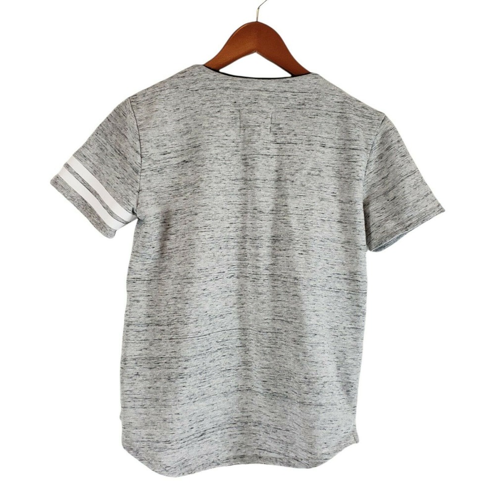 Jay Walker Boys Gray Short Sleeve Button Down Shirt Size M Collarless Baseball - Picture 4 of 7